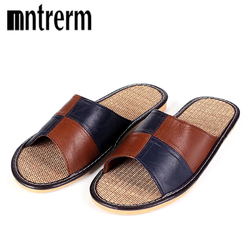 Top Trends: Mnterrm Hot Sale Men Home Slippers Linen Home Slippers Indoor Bedroom Sandals Couple Sheepskin Leather Floor Slippers Shoppable Styles