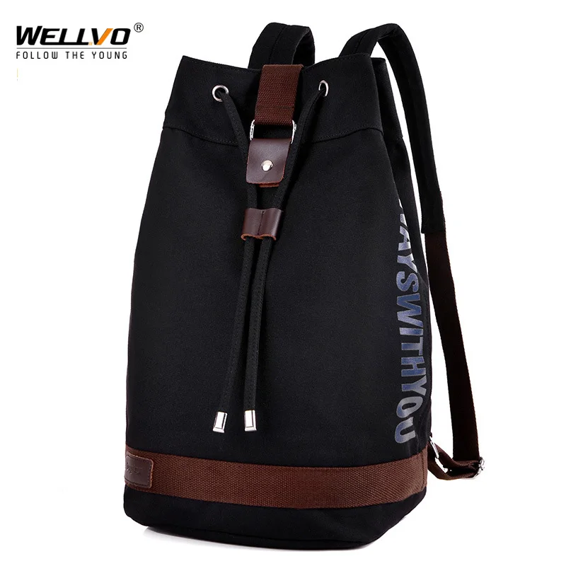 Top Trends: Men's Multifunctional Canvas Bucket Backpack Letter Printing Drawstring Shoulder Bags Large Army Travel Rucksack XA2141C Shoppable Styles