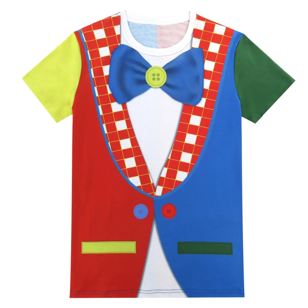 värviline 3D T-särk, millel on lipsu ja vestiga imitatsioon