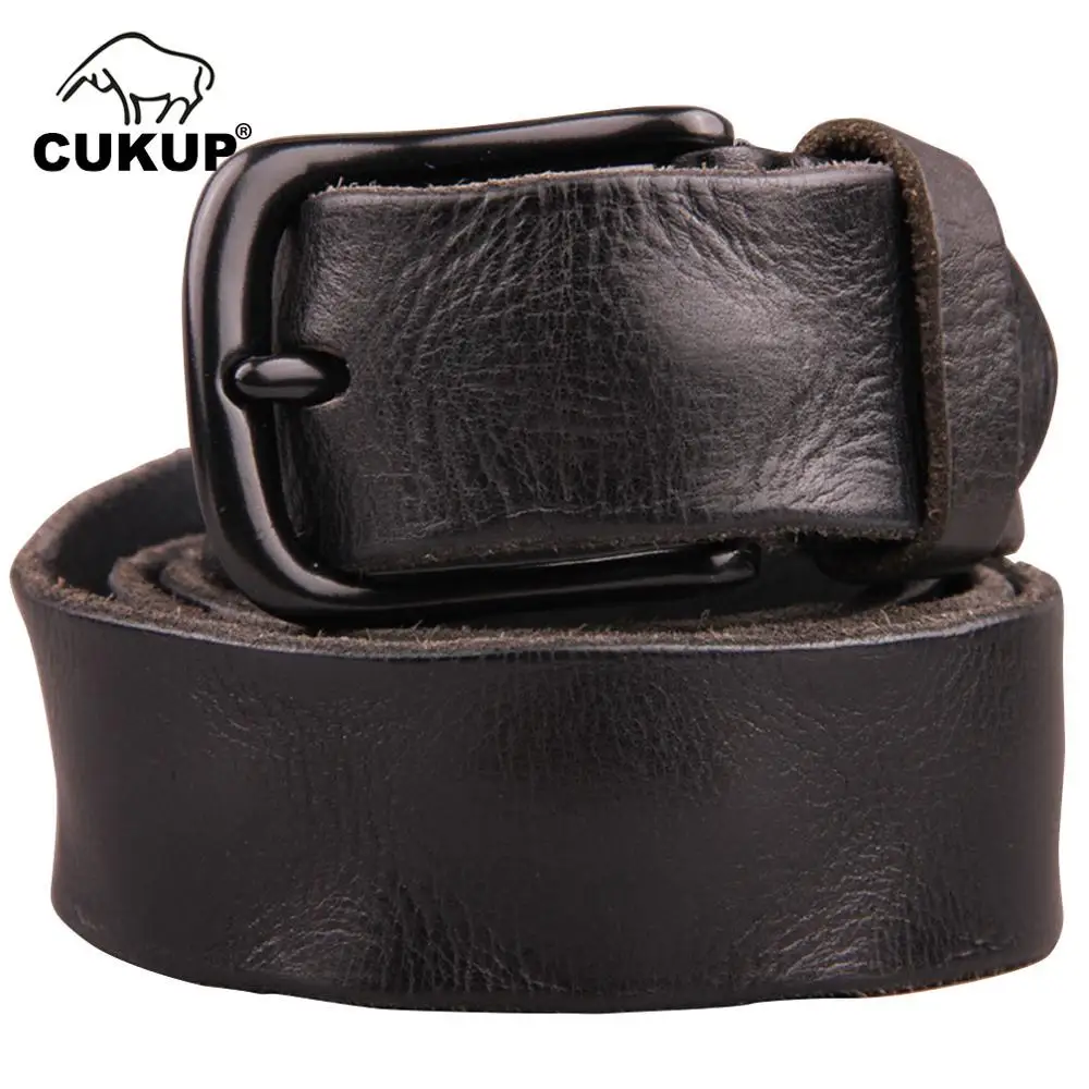 Top Trends: CUKUP Top Quality Wrinkle Pattern Cow Skin Leather Belts Black Alloy Clasp Buckle Metal Belt For Men Jeans Accessories NCK096 Shoppable Styles