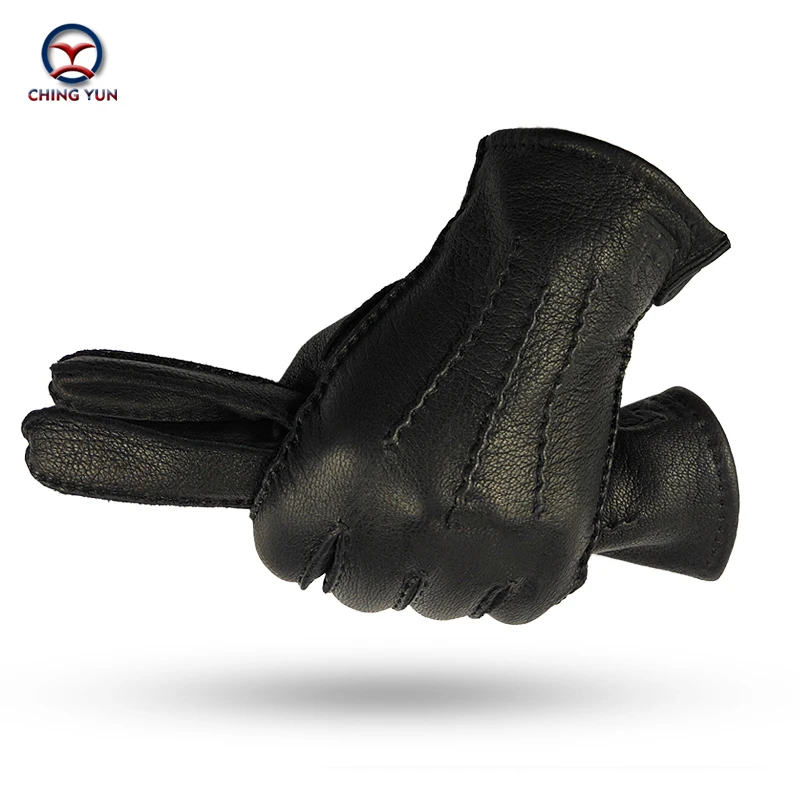 Top Trends: CHING YUN Winter Hand-stitched Men&#039;s Deerskin Gloves Deer Skin Men&#039;s Warm Soft Men&#039;s Black Corrugated Gloves 70% Wool Lining Shoppable Styles