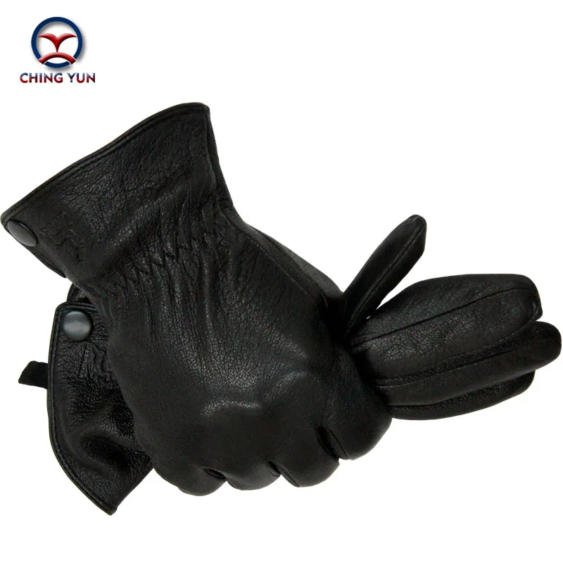 Top Trends: Winter Man Deer Skin Leather Gloves Male Warm Soft Men&#039;s Arm Sleeve Black Men Mittens Imitate Rabbit Fur 70% Wool Lining-03 Shoppable Styles