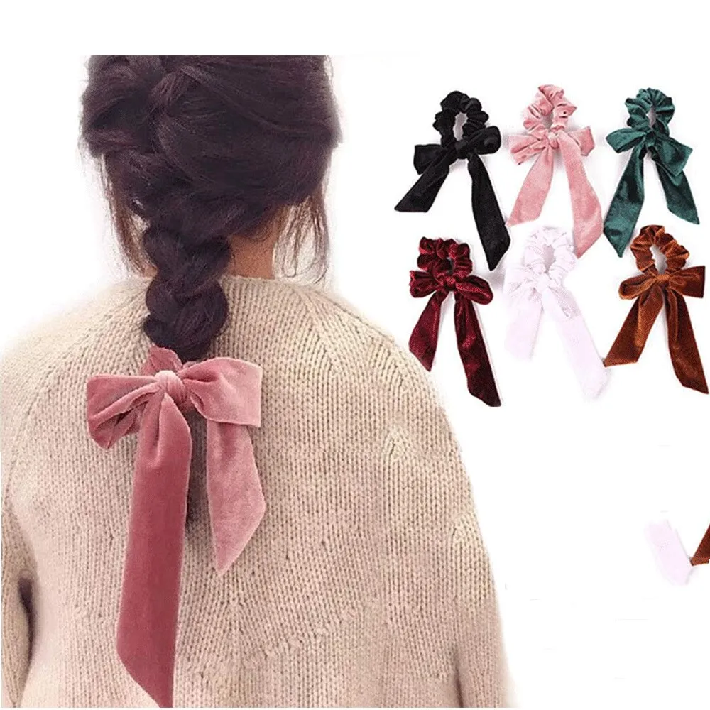 Top Trends: New Arrival Women&#039;s Ribbon Bow Velvet Hair Scrunchies Hair Tie Hair Accessories Ponytail Holder Hair Shoppable Styles