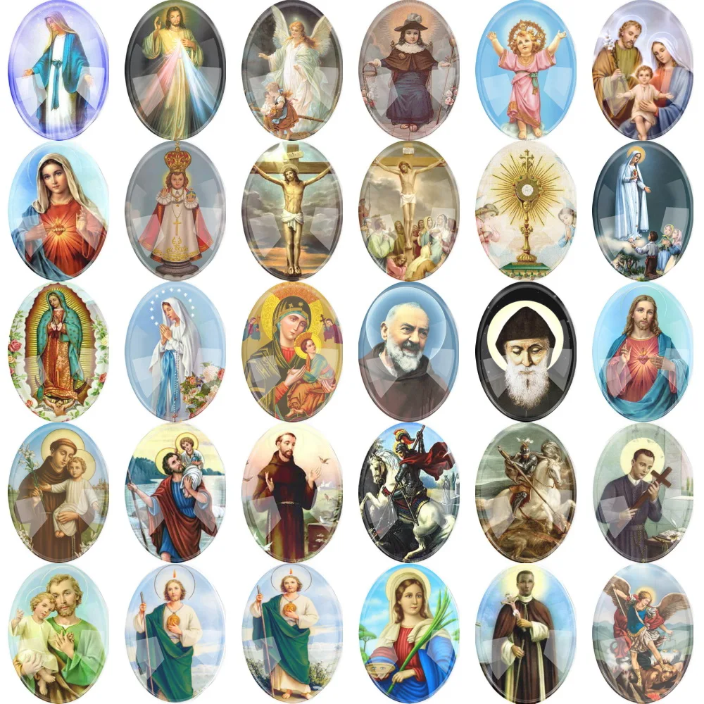 Top Trends: 6~20pieces Mixed Oval Glass Cartoon Religious Oval Cabochon Accessory Glass DIY Jewelry Saint Rita Accessories 4size Shoppable Styles