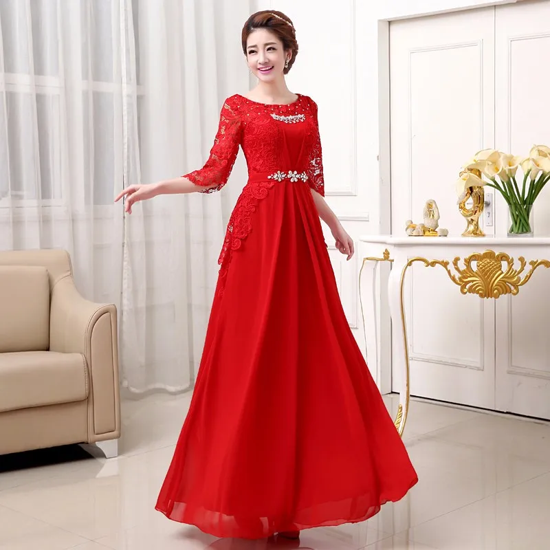 Top Trends: Blue Purple Red Floor-Length O-neck A-line Lace Full Sleeve Chiffon Long Mother Of The Bride Dresses Plus Size 2018 New Arrival Shoppable Styles - Image 2