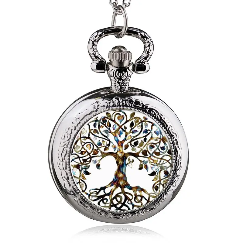 Top Trends: Fashion Silver Stainless Steel Tree Of Life Chain Luminous Pocket Watch Necklace Women Jewelry Glowing Pendant Chain Shoppable Styles