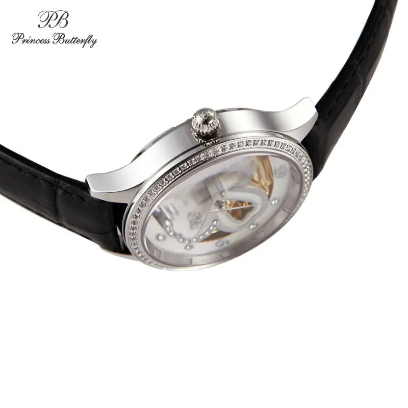 Top Trends: Mechanical Automatic Watch For Women Crystal Butterfly Four Leaf Clover Silver Hollow Dial Elegant Women Mechanical Wristwatches Shoppable Styles - Image 2