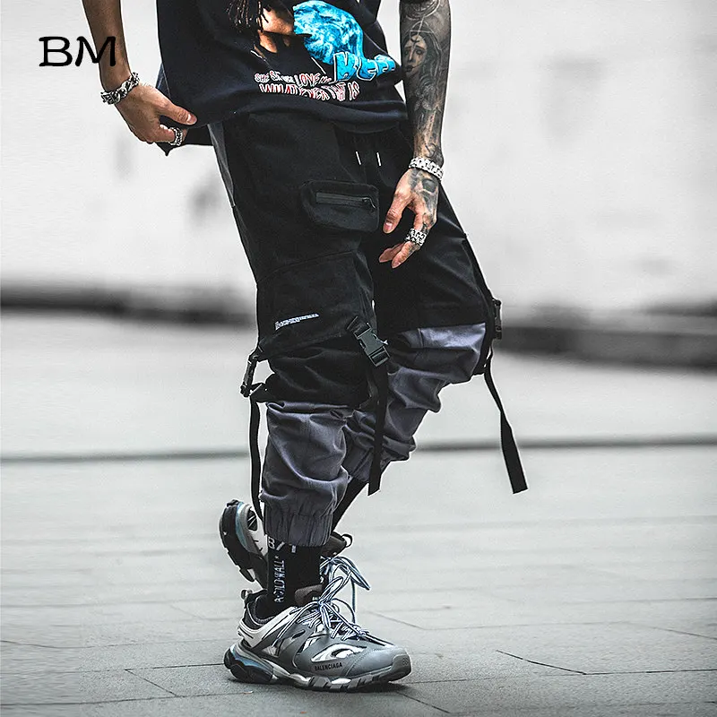 Top Trends: Hip Hop Joggers Men Korean Style Streetwear Techwear Pants Men Modis Casual Cargo Pants Fashion Spliced Black Kpop Trousers Shoppable Styles