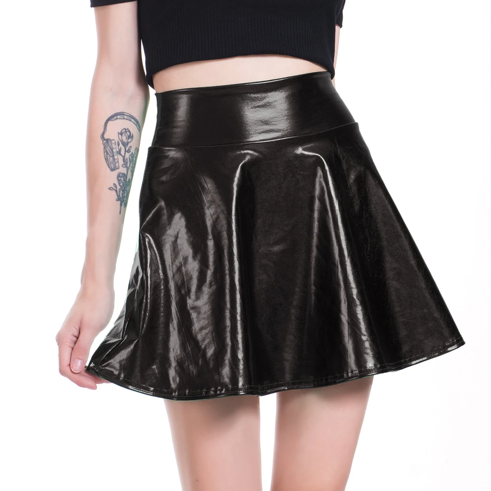 Top Trends: YRRETY Summer Sexy Laser High Waist Mini PU Leather Skirt Club Party Dance Shiny Holographic Harajuku Metallic Pleated Bottom Shoppable Styles