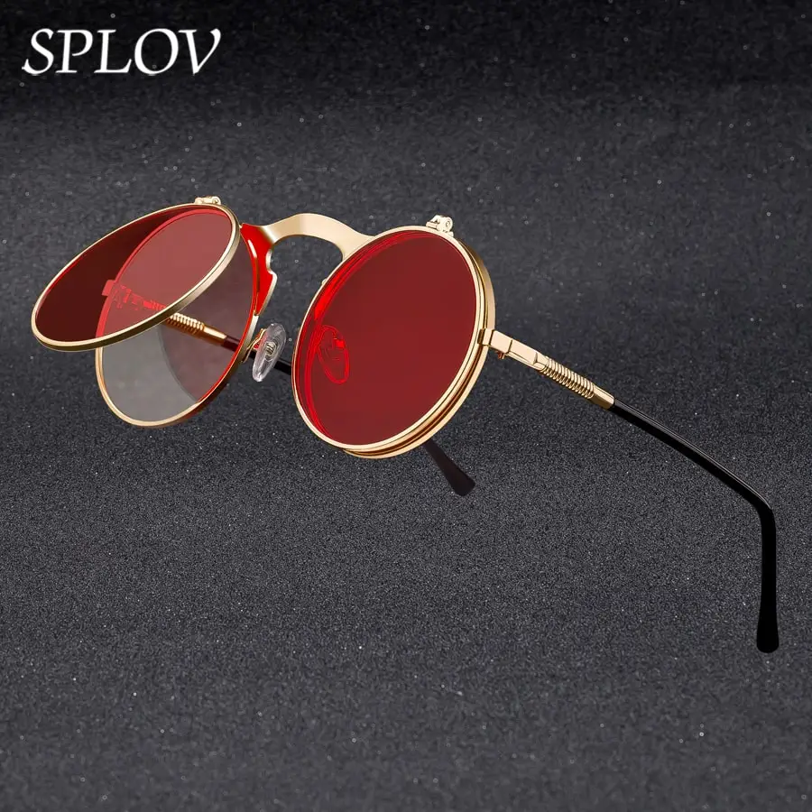 Top Trends: Vintage Steampunk Flip Sunglasses Retro Round Metal Sun Glasses For Men And Women Brand Designer Circle Oculos Shoppable Styles