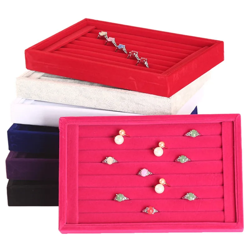 Top Trends: New Fashion Jewelry Display Velvet / PU Slots Earring Ring Tray Organizer Holder Case Box Wholesale Storage Ring Earring Key Shoppable Styles