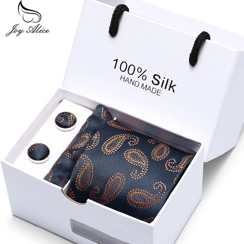 Top Trends: Joy Alice Wedding Men Neck Ties Gift Box Packing Men Brand Luxury Necktie Pocket Square Silk Tie Set Cufflinks Handkerchief Shoppable Styles