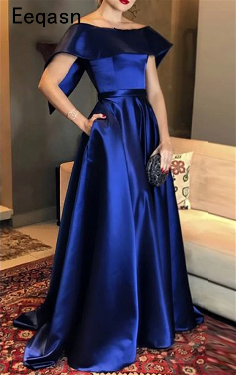 Top Trends: Elegant Royal Blue Evening Dresses Long Satin Off Shoulder Simple Formal Evening Gown Prom Dress Abendkleider Shoppable Styles