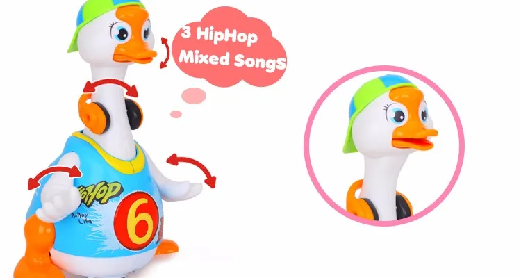 värviline tantsiv hani, millel on kõrvaklapid ja hiphopi stiilis riietus