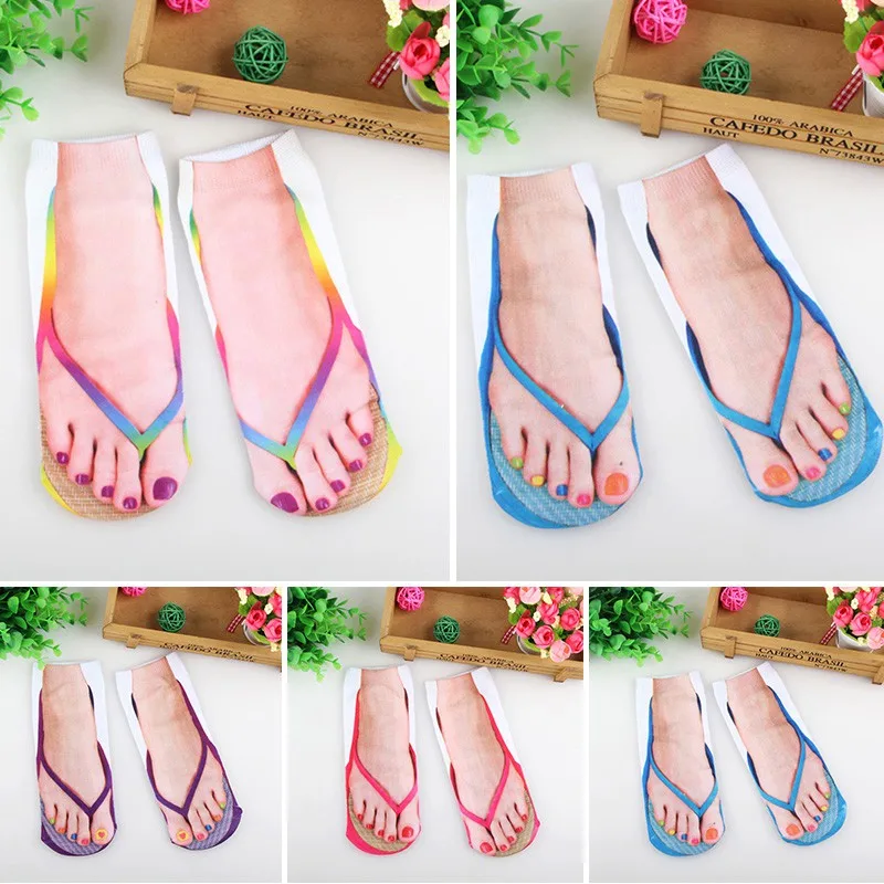 Top Trends: 3D Printed Flip Flops Socks Cute Foot Funny Socks Slippers Outdoor Camping Hiking Running Comfortable Socks Women New Shoppable Styles - Image 3