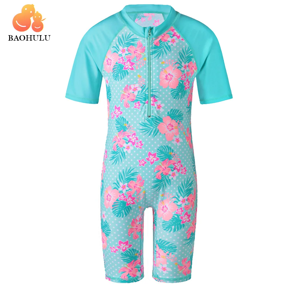 Top Trends: BAOHULU Cyan Flower Baby Girl Swimsuit UV UPF50+ One Piece Kids Girls Swimwear For 3-12 Years Children Swimming Suit Beachwear Shoppable Styles