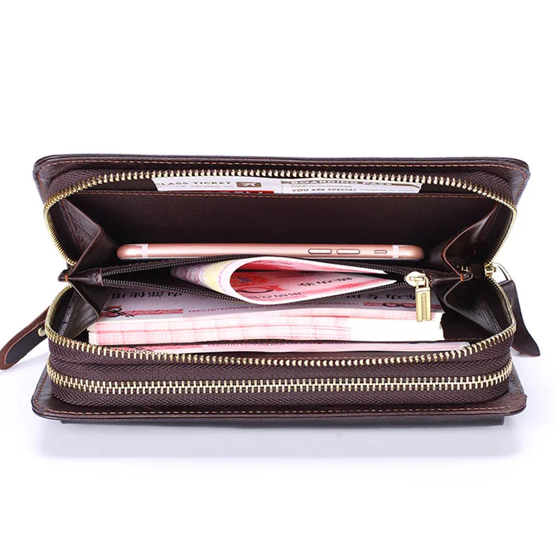 Top Trends: Business Genuine Leather Clutch Wallet Men Long Leather Phone Bag Purse Male Large Size Handy Coin Wallet Card Holder Money Bag Shoppable Styles - Image 4