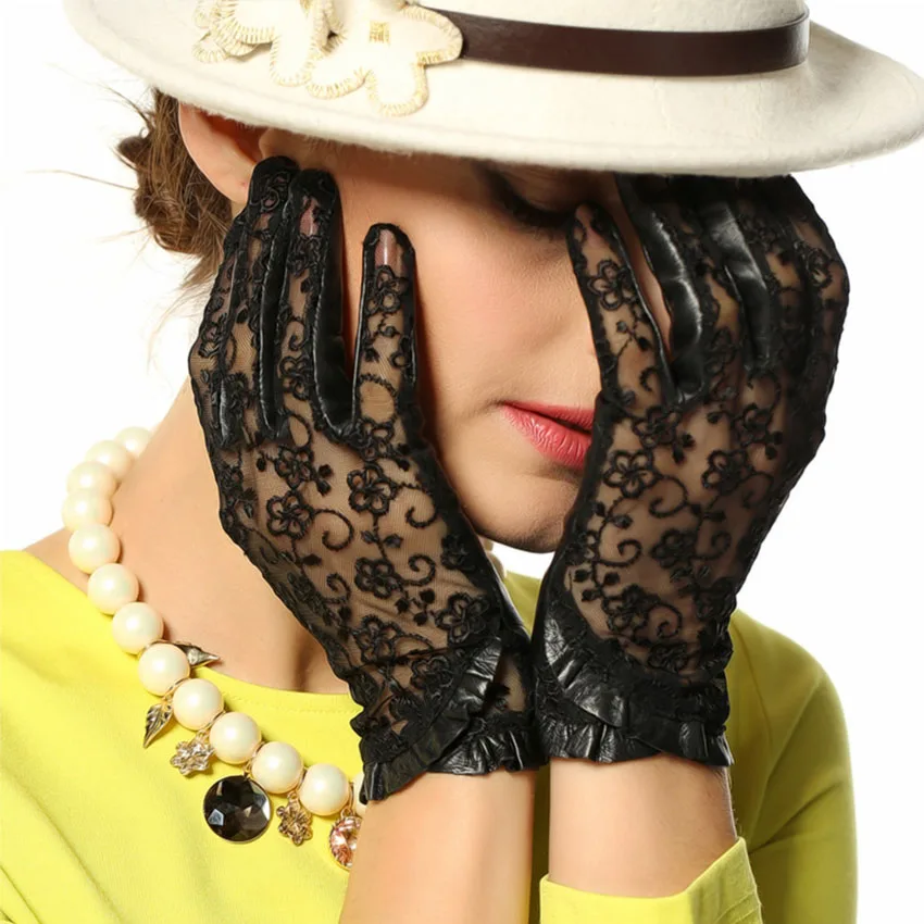 Top Trends: Top Fashion Women Gloves Wrist Lace Sheepskin Glove Solid Genuine Leather Dressing Sunscreen Driving Unlined L095N Shoppable Styles