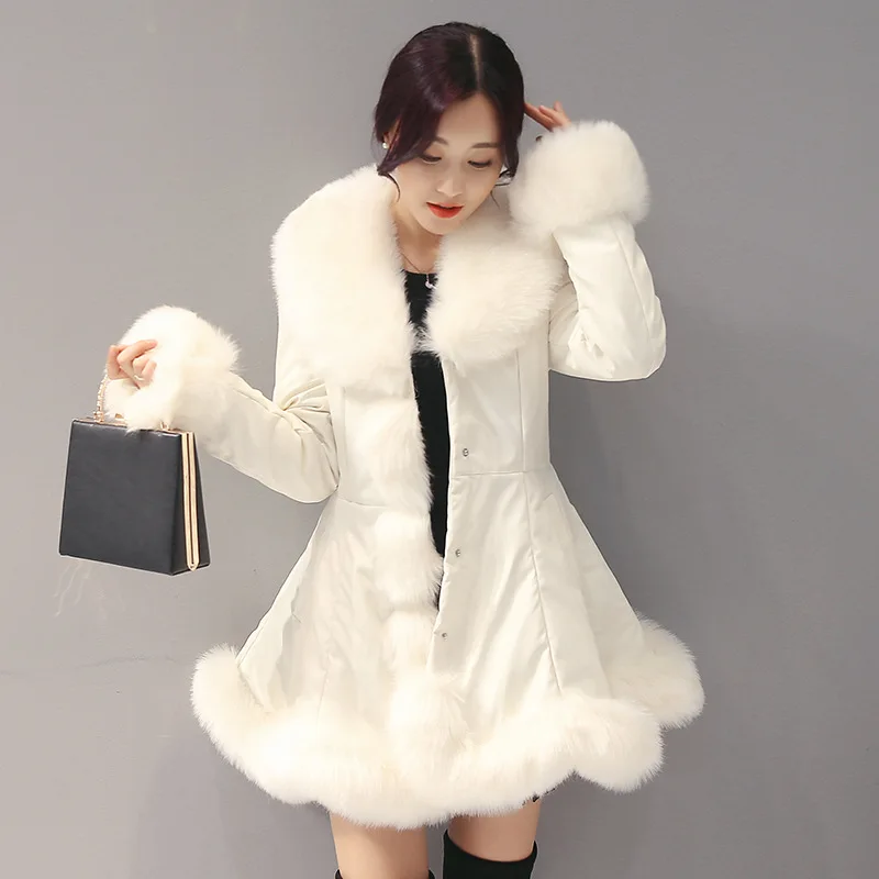 Top Trends: New Fashion Womens Big Faux Fur Coats Fur Collar Leather Mid Long Parkas Winter Female Warm Fur Outwear Beige Coats Clothes Shoppable Styles