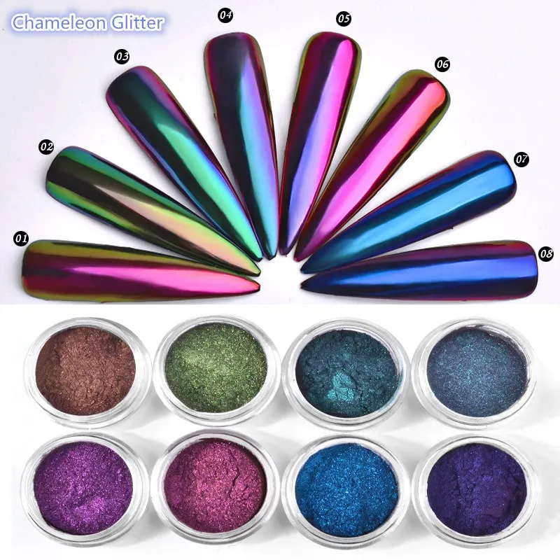 Top Trends: 0.2g / Box Glitter Magic Mirror Dust Powder Chameleon Aurora DIY Nail Art Chrome Pigment Glitters Nail Decoration Shoppable Styles