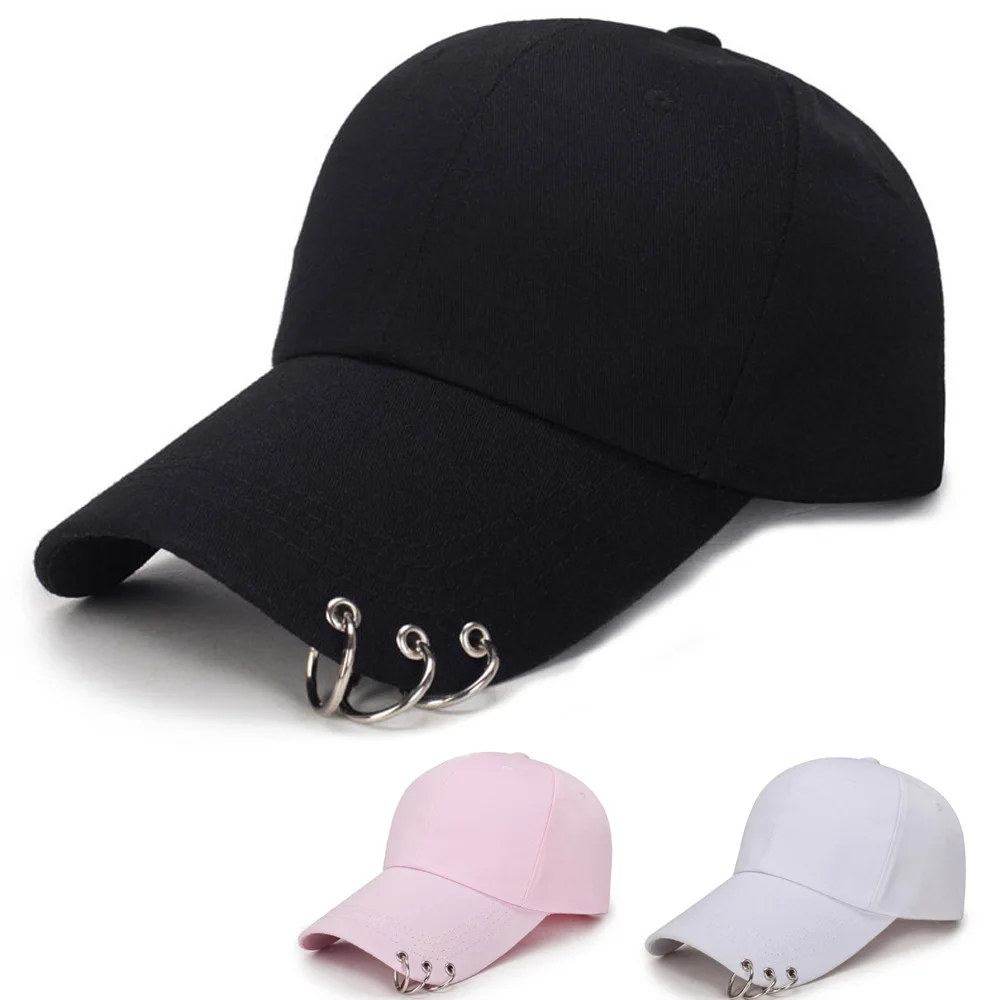 Top Trends: Women Men Hip Hop Kpop Snapback Baseball Cap Solid Color With Ring Sport Dancing Travel Lover Dad Hat Caps Streetwear Adjustable Shoppable Styles