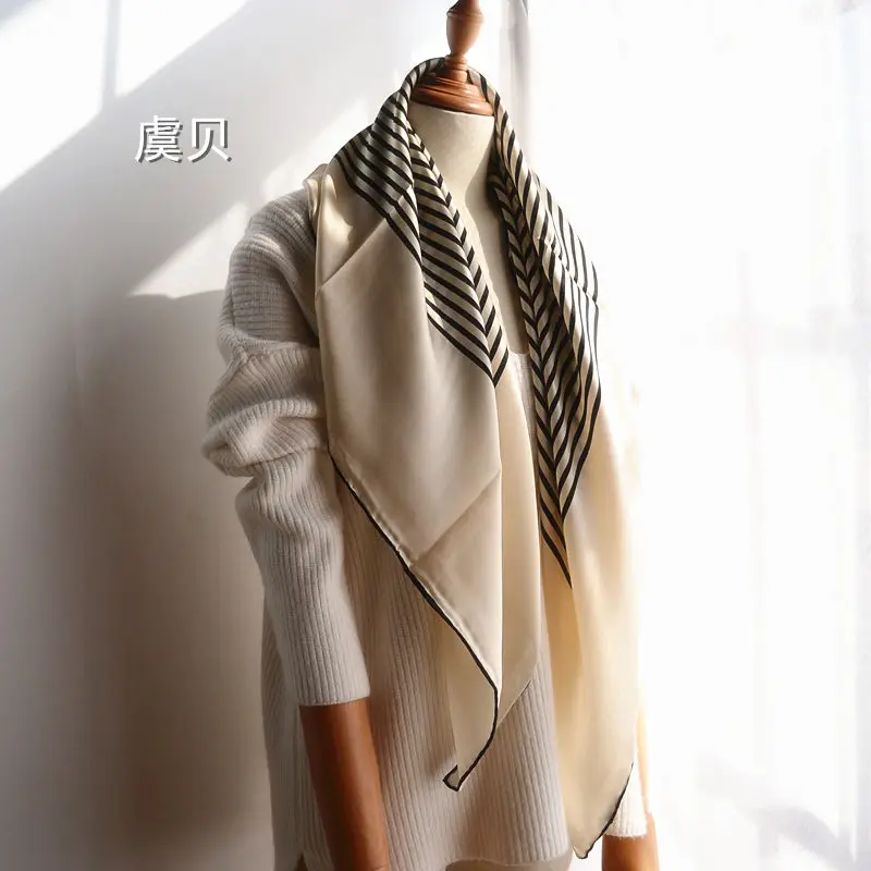 Top Trends: High Quality Natural Silk Satin Scarf Women Black White Striped Printed Shawl Scarves Big Size Square Bandana Wrap Gift For Lady Shoppable Styles - Image 3