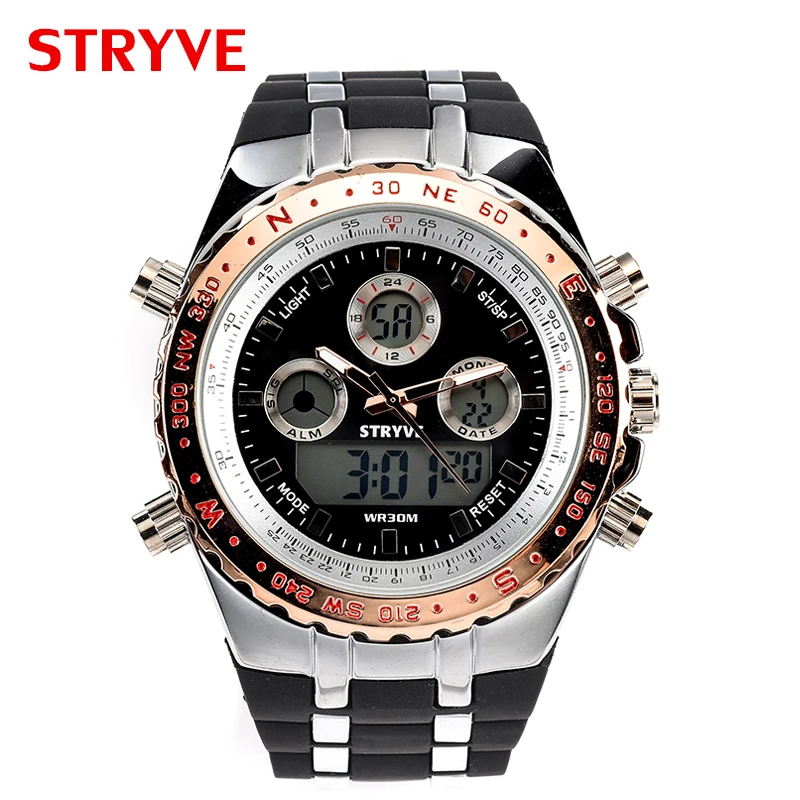 Top Trends: Montre Homme Stryve S8002 Sports Watches Army Military Heavy Dial Alarm Led Analog Clock Luxury Stryve Men Digital Analog Watch Shoppable Styles