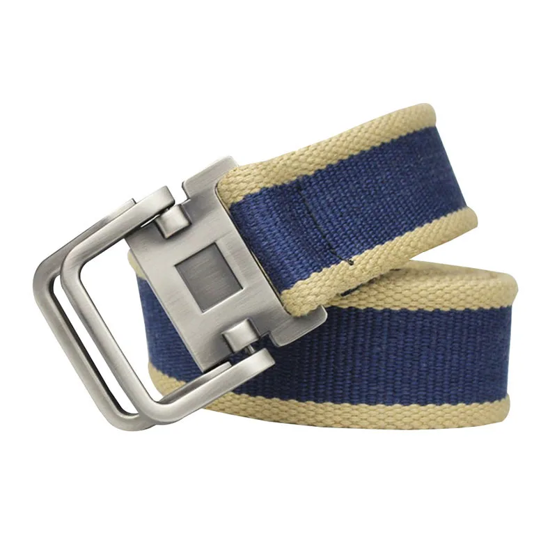 Top Trends: New Double Ring Buckle Unisex Belt Fashion Men And Women Outdoor Canvas Stripe Belt Casual Simple Youth Students Cowboy Belt Shoppable Styles