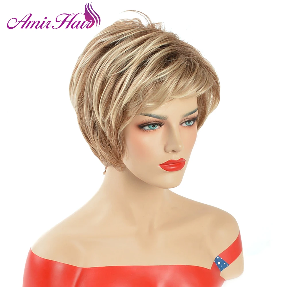 Top Trends: Amir Synthetic Pixie Cut Wigs Short Blonde Wig With Bangs For Women Brown Replacement Wig Straight Hair Wigs Shoppable Styles