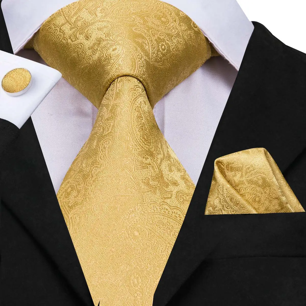 Top Trends: Hi-Tie Silk Men Tie Set Floral Yellow Gold Ties And Handkerchiefs Cufflinks Set Men&#039;s Wedding Party Suit Fashion Neck Tie C-3053 Shoppable Styles