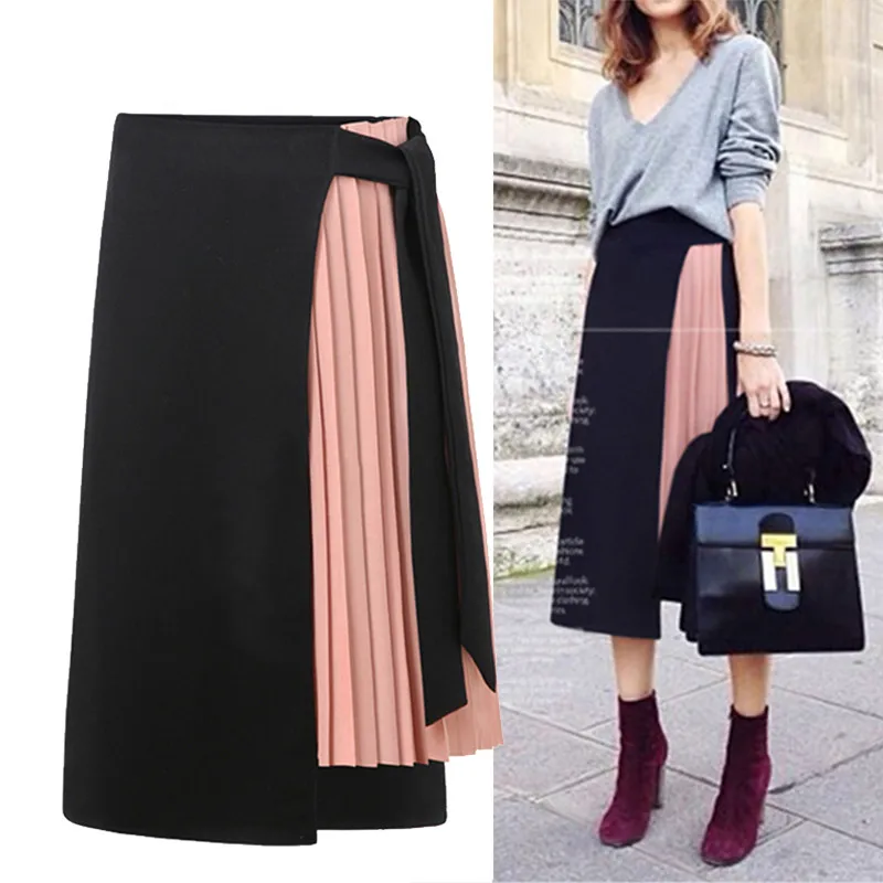 Top Trends: Euro Style Chiffon Patchwork One-Piece Skirt Women 2022 Summer Lace Up Asymmetry Pink Skirt Fashion High Waist Pleated Skirt Shoppable Styles