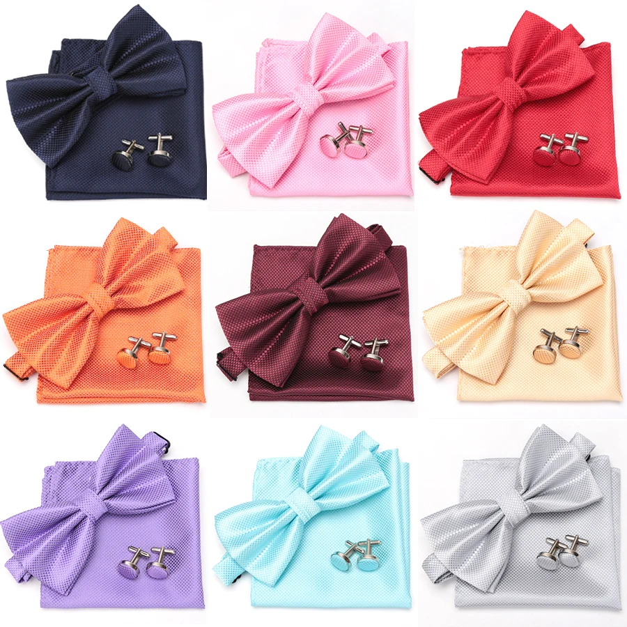 Top Trends: Mens Tie Set Bowtie Cravat Cufflinks Fashion Butterfly Party Wedding Bow Ties For Men Girls Candy Solid Color Bowknot Wholesale Shoppable Styles