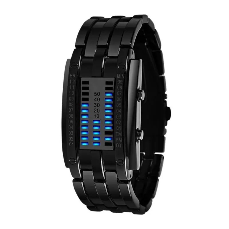 Top Trends: Men Women Future Technology Binary Black Stainless Steel Couple Watch Date Digital LED Bracelet Sport Watches Shoppable Styles