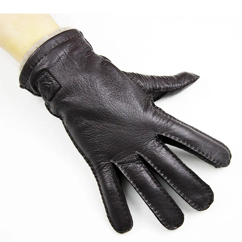 Top Trends: Leather Deerskin Gloves Men&#039;s Retro Style Hand-stitched Straight Brown Wool Lining Autumn Warm Finger Gloves Shoppable Styles