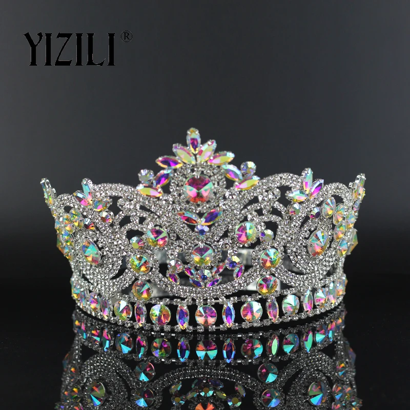 Top Trends: YIZILI New European Big Bride Wedding Crow AB Full Diamond Crystal Large Round Queen Crown Wedding Hair Accessories Paty C060 Shoppable Styles