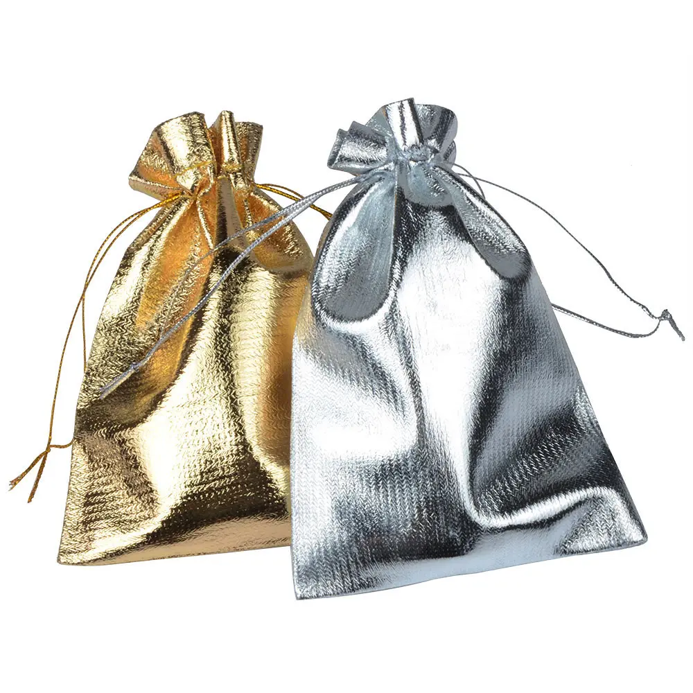 Top Trends: 10pcs / bag Fabric Packing Bags 7x9 9x12 10x15cm Silver Color Gold Color Drawstring Wedding Party Jewelry Gift Bags &amp; Pouches Shoppable Styles