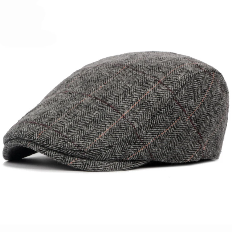 Top Trends: HT1329 Berets For Men Autumn Winter Men Cap Wool Beret Hat Retro Plaid Advanced Flat Ivy Cap Classic Vintage Striped Beret Cap Shoppable Styles