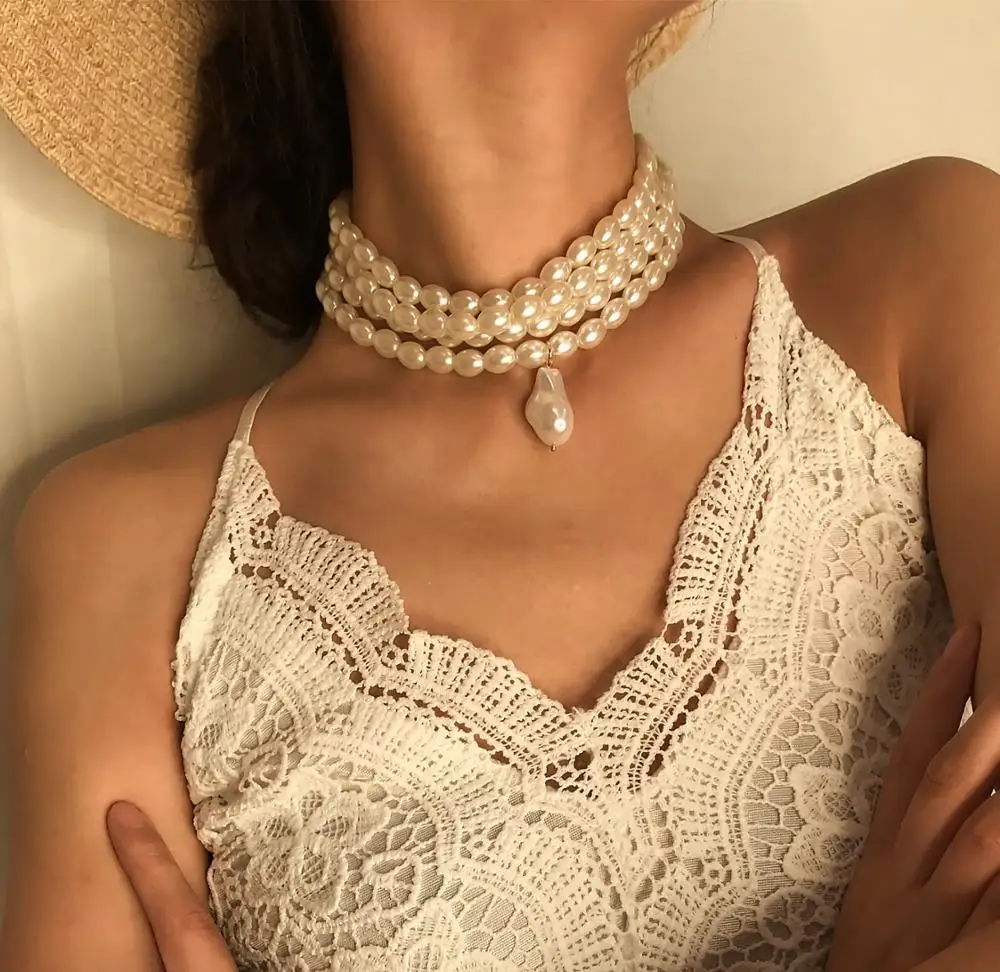 Top Trends: KMVEXO Gorgeous Multilayers Imitation Pearl Choker Necklaces For Women Jewelry Irregular Pearls Pendant Wedding Necklace 2019 Shoppable Styles