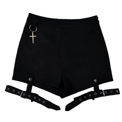 Top Trends: Ruibbit Spring Summer New Arrival Women Vintage Punk Rock Gothic Shorts Sexy Cross Ring Short Pants Fashion Black Shorts Shoppable Styles