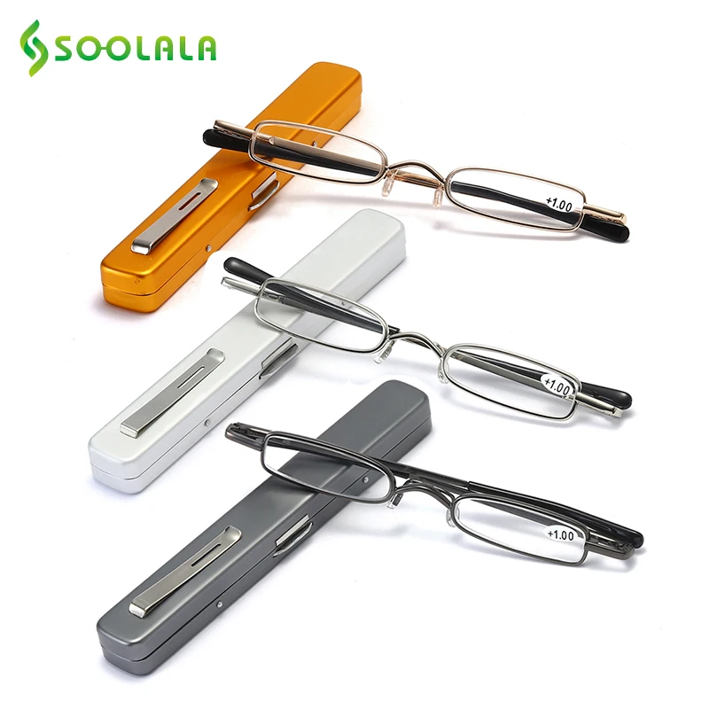 Top Trends: SOOLALA Mini Folding Reading Glasses W / Pen Clip Case Presbyopic Glasses Golden Magnifier Eyewear Small Reading Glasses Foldable Shoppable Styles