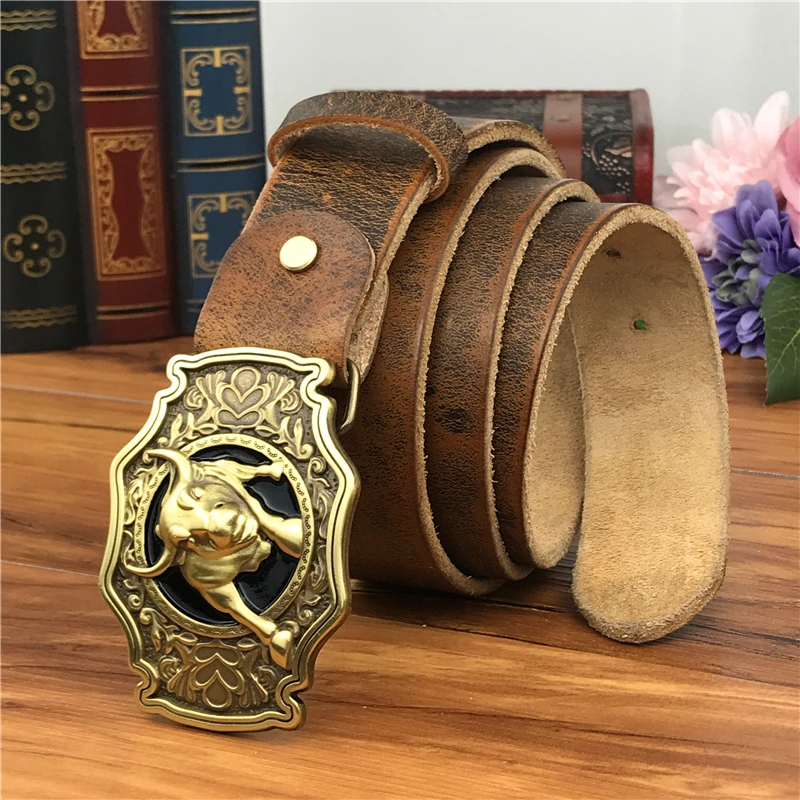 Top Trends: Brass Bull Cowboy Belt Buckle Leather Belt Men Jeans Men Leather Genuine Waist Yellow Belts For Men Wide Belt Male MBT0524 Shoppable Styles - Image 4