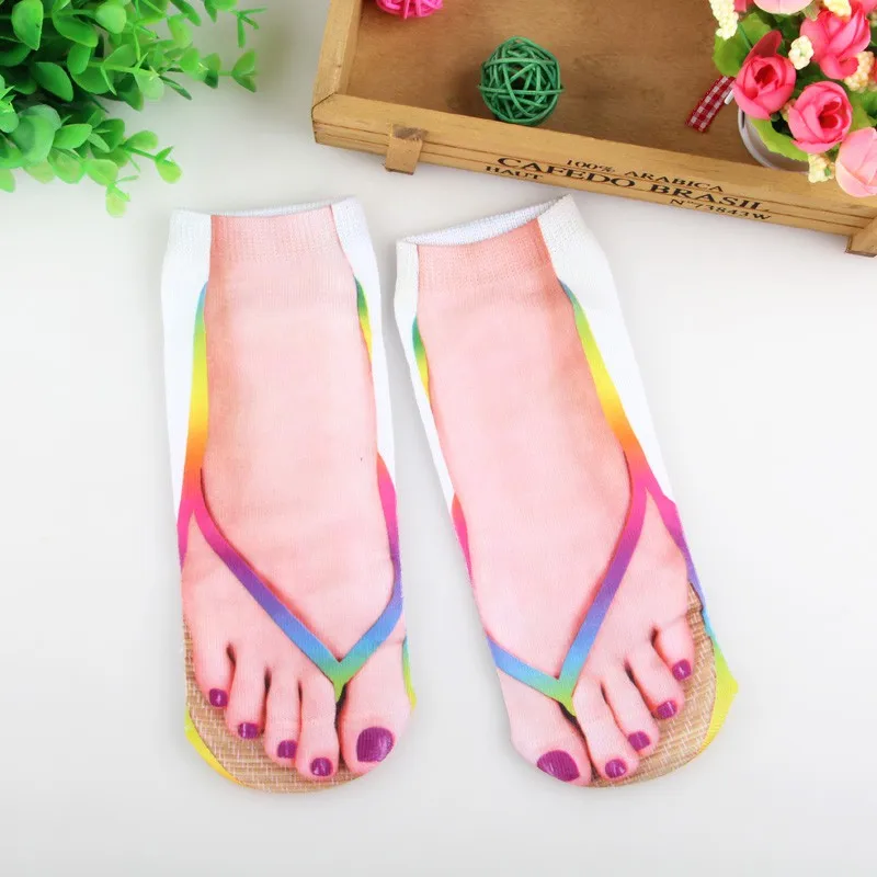 Top Trends: 3D Printed Flip Flops Socks Cute Foot Funny Socks Slippers Outdoor Camping Hiking Running Comfortable Socks Women New Shoppable Styles - Image 6