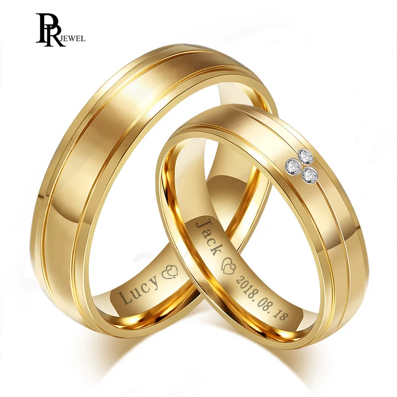 Top Trends: Gold Tone Wedding Bands Rings For Women Men Free Engraving Name Date Love Stainless Steel Alliance Promise Dating Gifts Shoppable Styles