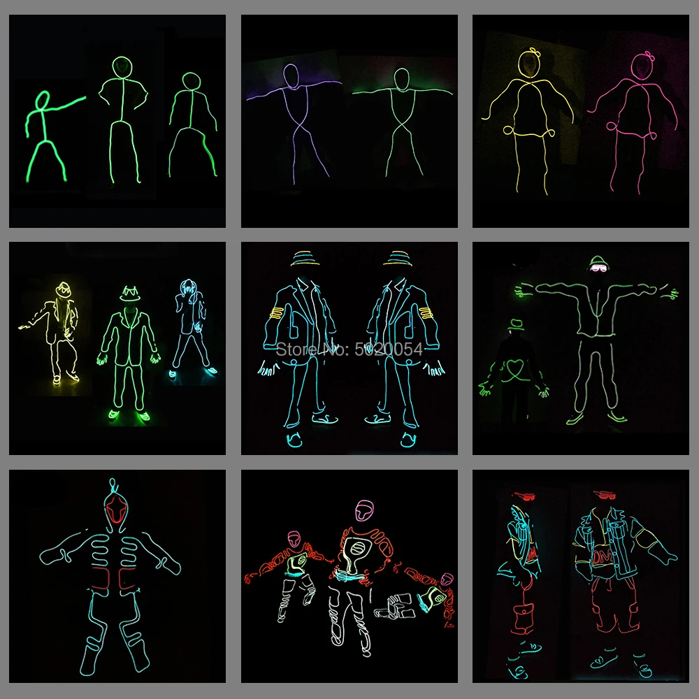 Top Trends: 12 Design Flexible EL Wire Glowing Costume Dance DJ Neon Led Luminous Clothing Light Up Costume For Stage Show Shoppable Styles