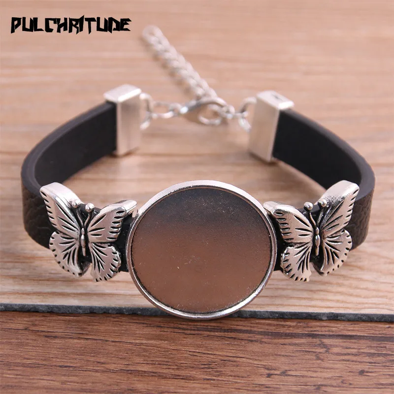 Top Trends: 1pcs PU Butterfly Bracelets Base Setting Cuff Blank Trays Brazel Fit 25mm Glass Cameo Dome Cabochon DIY Jewelry Findings P6878 Shoppable Styles