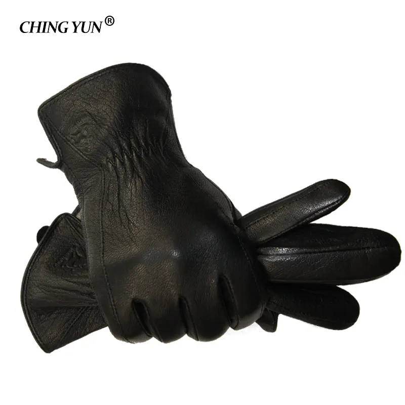 Top Trends: 2018 New Winter Man Deer Skin Leather Gloves Male Warm Soft Men&#039;s Glove Black Three Lines Design Men Mittens Sheep Hair Lining Shoppable Styles