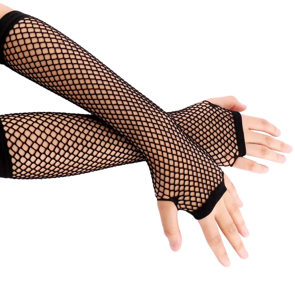 Top Trends: Gothic Punk Black Fishnet Long Fingerless Gloves For Women Sexy Arm Gloves Mittens Costume Party Fancy Masquerade Accessories Shoppable Styles