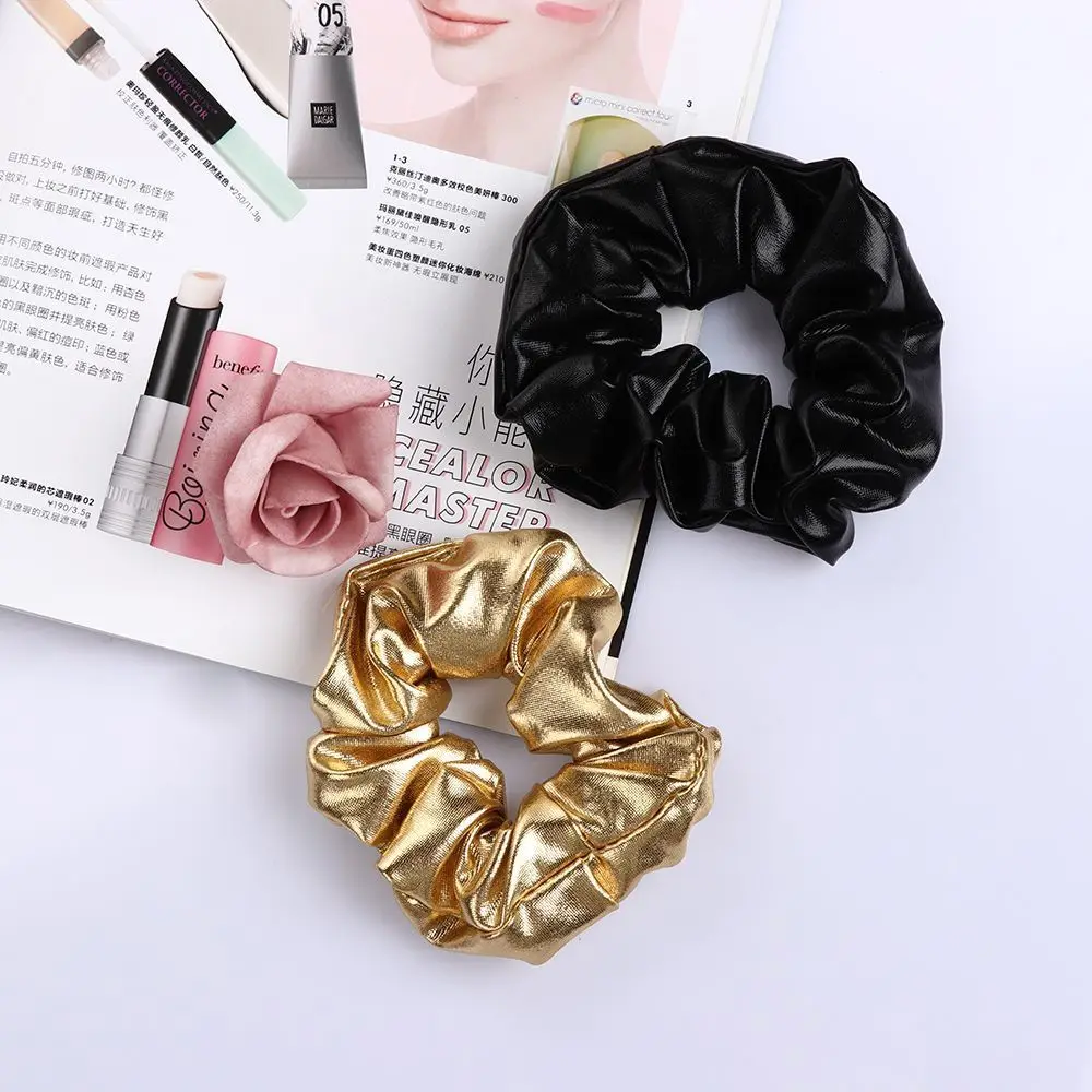 Top Trends: PU Leather Hair Ties For Women Girls Gold Black Elastic Hairband Ponytail Holder Scrunchie Rope Hair Accessories Headwear Shoppable Styles - Image 3