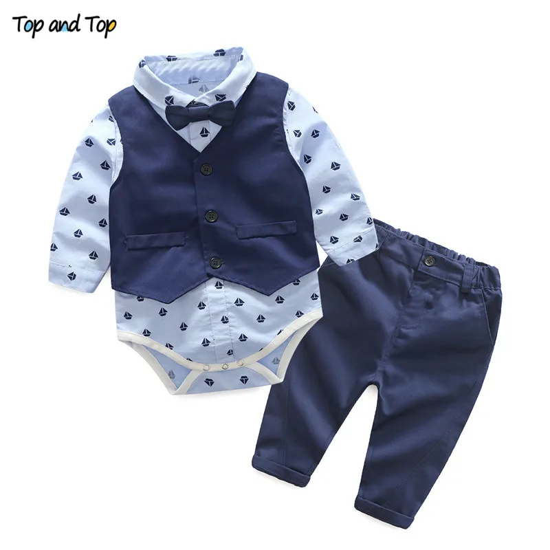 Top Trends: Top And Top Autumn Fashion Infant Clothing Baby Suit Baby Boys Clothes Gentleman Bow Tie Rompers + Vest + Pants Baby Set Shoppable Styles