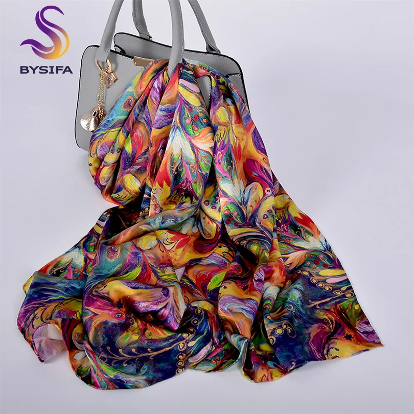 Top Trends: BYSIFA New Luxury Pure Silk Scarf Shawl Women Spring Autumn Long Scarves Ladies Brand 100% Silk Neck Scarf Foulard 175*52cm Shoppable Styles